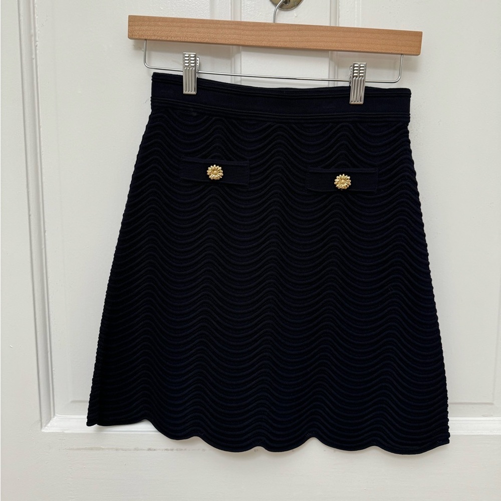 Sandro scalloped knit mini skirt, navy, size 36 (2/4, small)